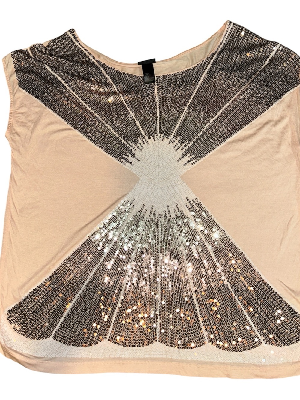 H&M Peach Short Sleeve Top with Sequin Radiant Design Boat Neck Size Medium